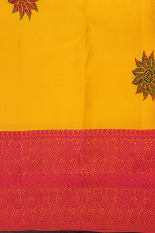 Thread Work Border With Yellow Kanchipuram Silk Saree