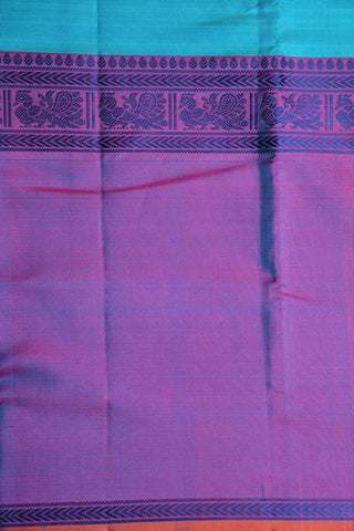 Thread Work Contrast Big Border Light Teal Blue Kanchipuram Silk Saree