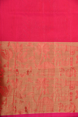 Thread Work Warli Border Design Parrot Green Soft Silk Saree