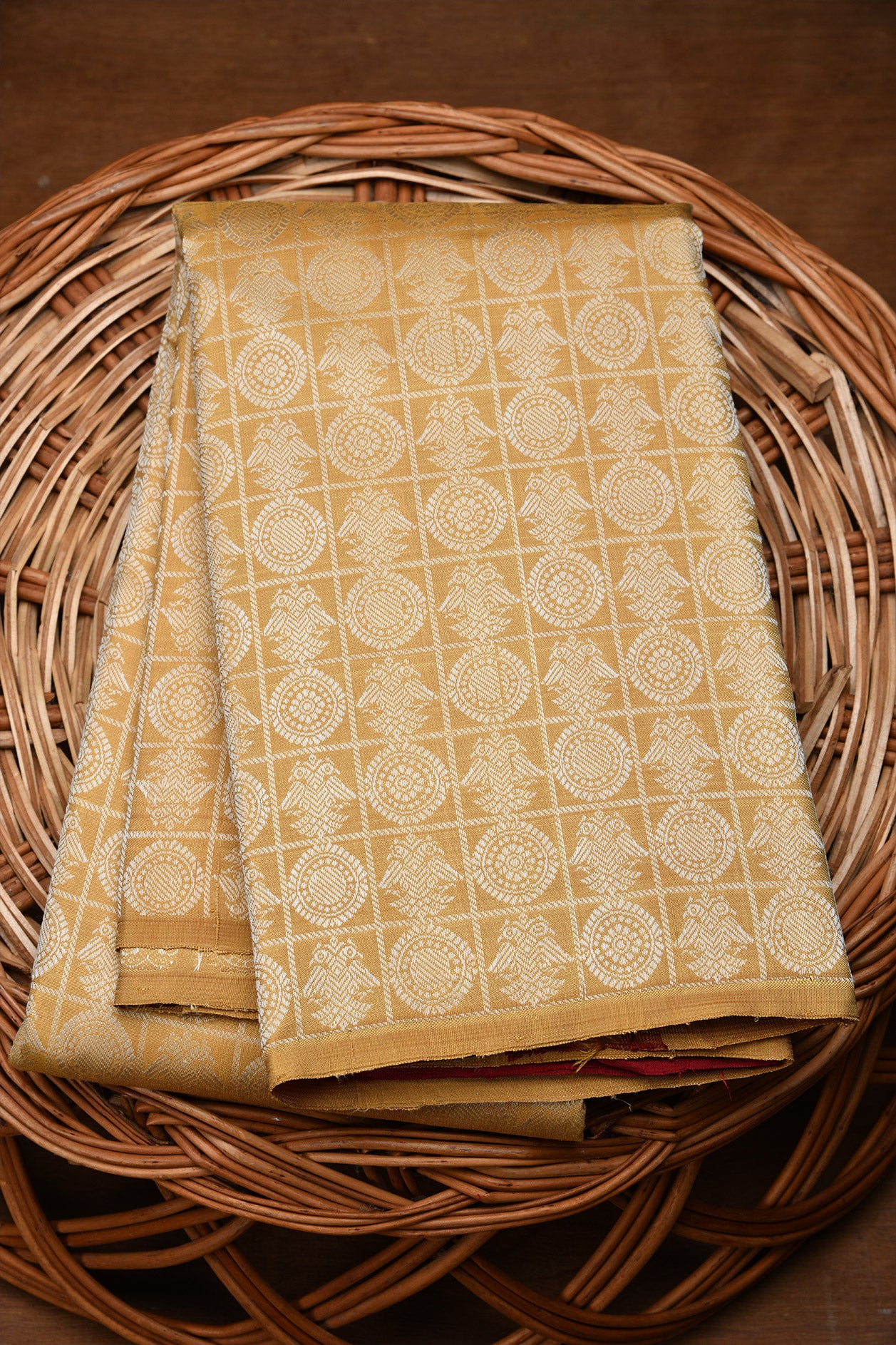 Thread Work With Checked Dark Beige Kanchipuram Silk Saree