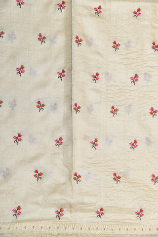 Embroidered Border And Buttis Off White Tussar Silk Saree