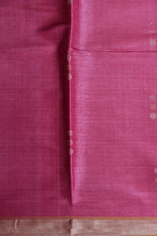 Silver Zari Dots Magenta Pink Tussar Silk Saree