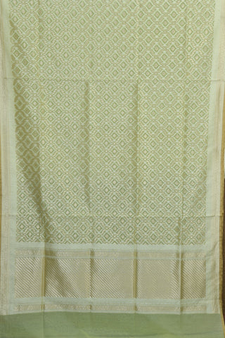 Geometric Floral Pastel Green Banaras Kora Silk Saree