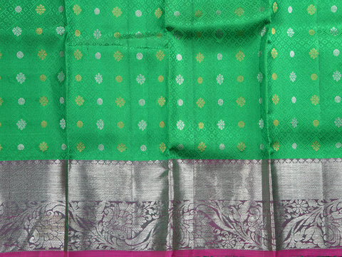 Diamond Design Gold And Silver Zari Light Green Kanchipuram Silk Pavadai Sattai
Material
