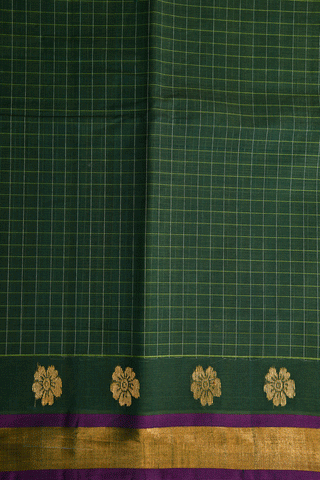 Checked Dark Green Venkatagiri Cotton Saree