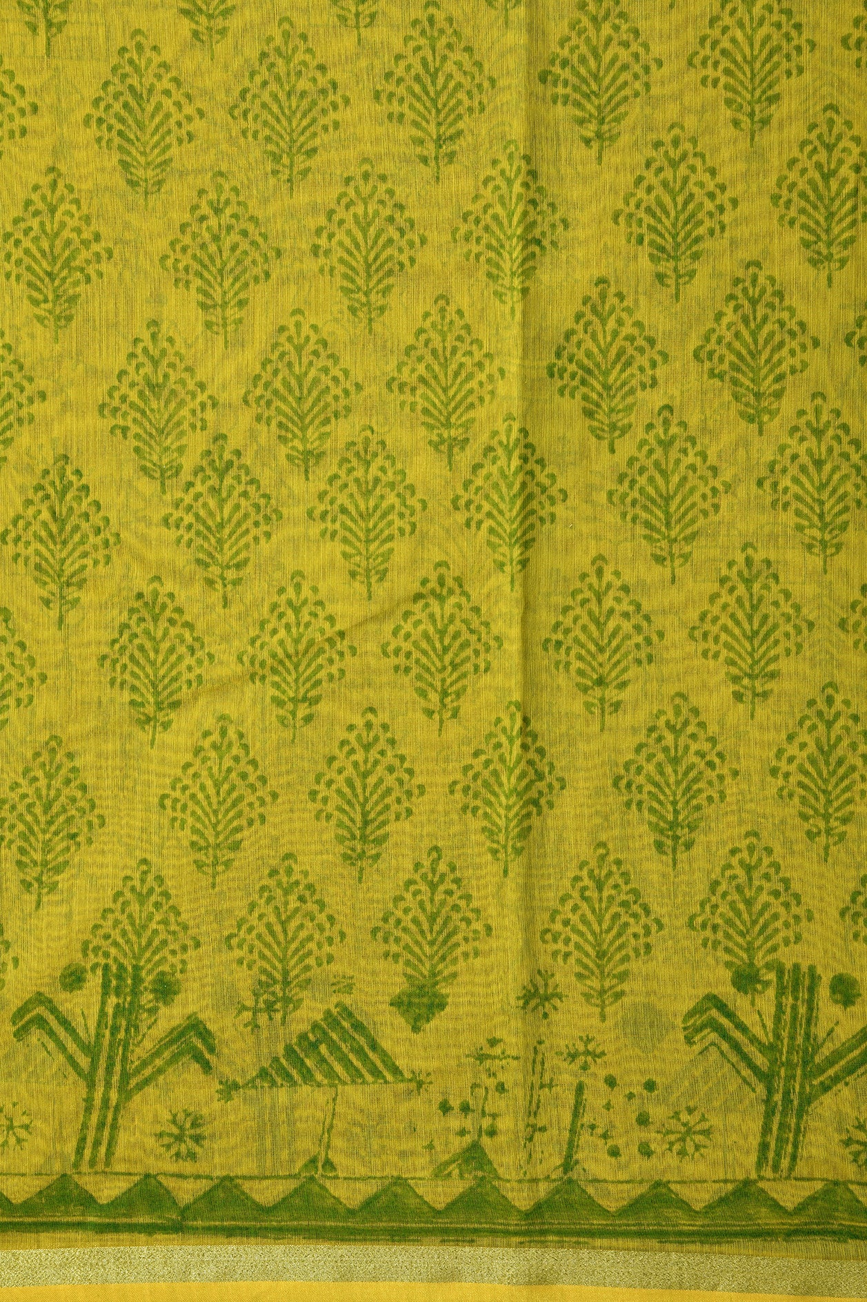 Warli Design Olive Green Chanderi Cotton Saree